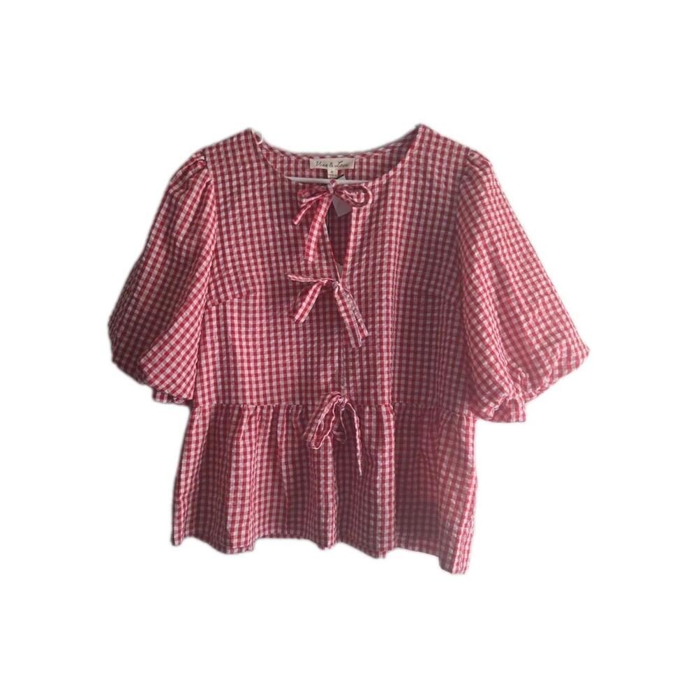 NEW Vine & Love Blouse  Vichy  Puff Sleeve Midium